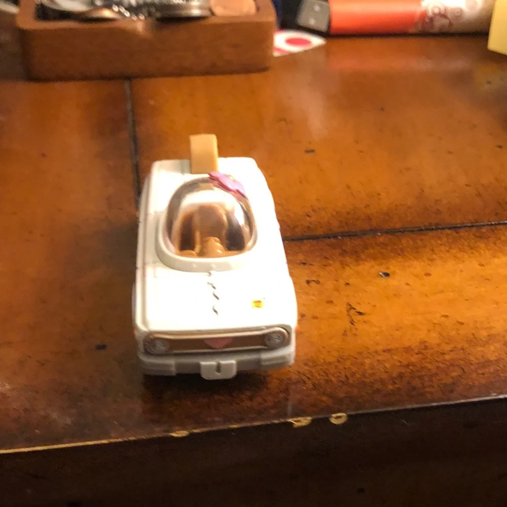 White Mini Convertible Toy Car with Translucent Amber Canopy
